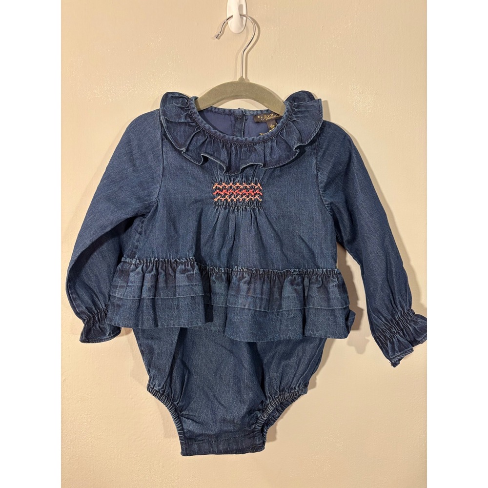 NEW Velveteen Francine Blue Chambray Ruffled Bubble One Piece 18 Mo